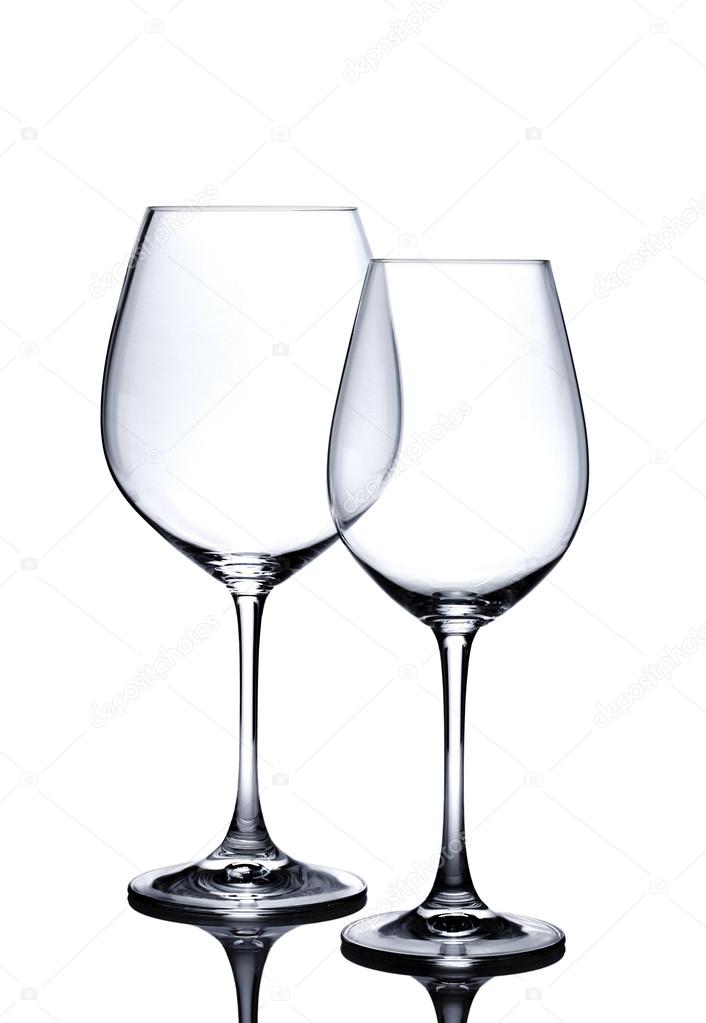 Cocktail glass set. Empty red and white wine glasses isolated on