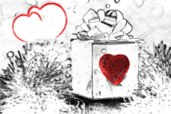 Świętego Walentego ilustracja miłość historia bonu w czarno -czerwone — Zdjęcie stockowe