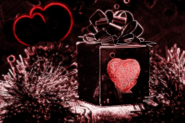 在黑色和红色的圣瓦伦丁 grunge 爱情故事礼品卡 — 图库照片