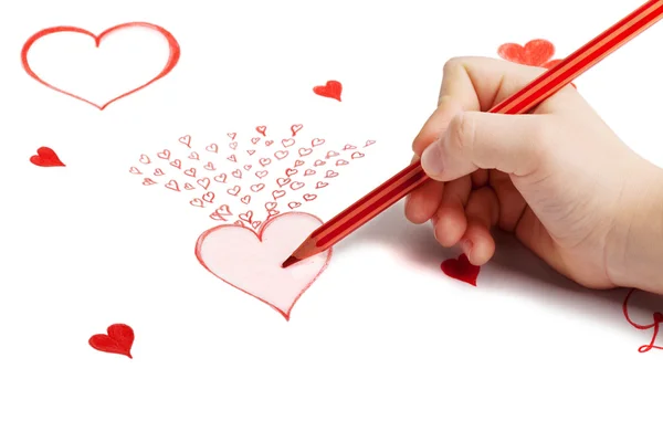 Dětský ruční kreslení saint valentine karty se srdíčky Stock Fotografie