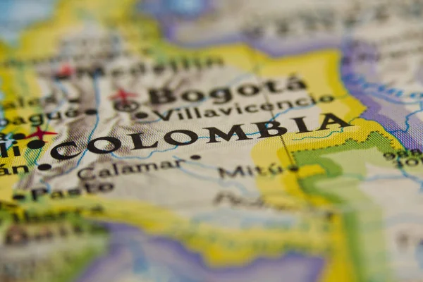 哥伦比亚在地图上近距离拍摄 — 图库照片