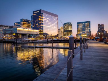 Boston, Massachusetts, ABD 'deki Boston Limanı ve Finans Bölgesi manzarası.
