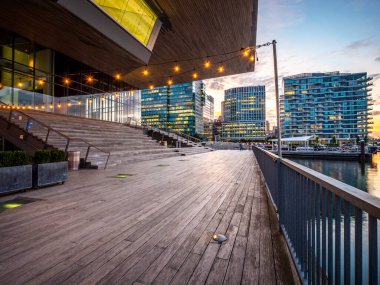 Boston Limanı ve Massachusetts 'teki Finansal Bölge manzarası, ABD.