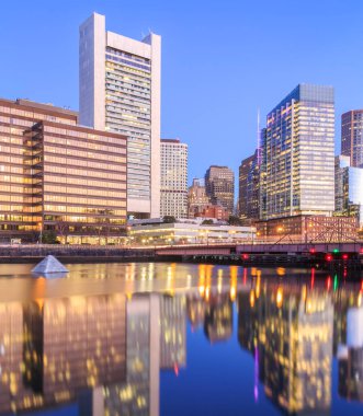 Boston Limanı ve Massachusetts 'teki Finansal Bölge manzarası, ABD.