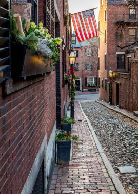 Boston, Massachusetts, ABD 'deki sömürge ve ikonik Acorn Caddesi..