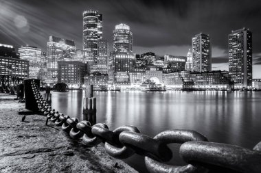 Boston manzarası Massachusetts, ABD Boston Limanı ve Finans Bölgesi.
