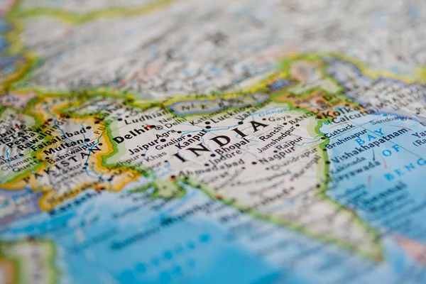 印度在一张特写照片上的地图 — 图库照片