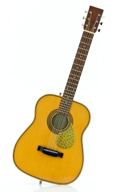 Beyaz zemin üzerinde bir gitar.