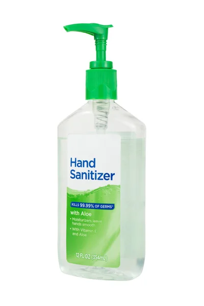 Eine Flasche Händedesinfektionsmittel Auf Weißem Hintergrund — Stockfoto