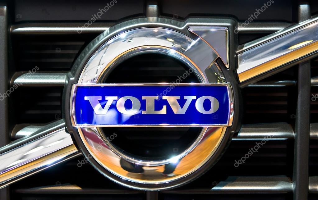 Volvo logo close up view on Moscow International Automobile Salon