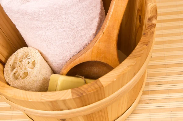 Cubo de sauna y accesorios — Foto de Stock