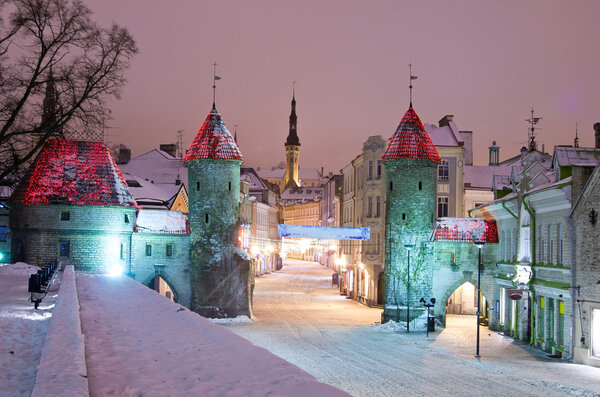 Nighttime old city of Tallinn