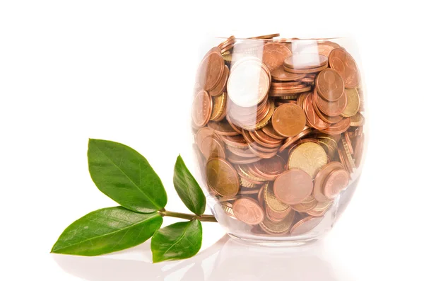 Coins in glass — Stock Photo, Image