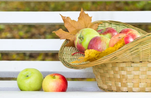 Apples on bench — Stock Photo, Image