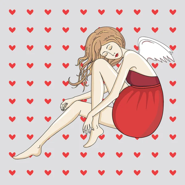 Ilustración vectorial del ángel. Tarjeta de San Valentín. — Vector de stock