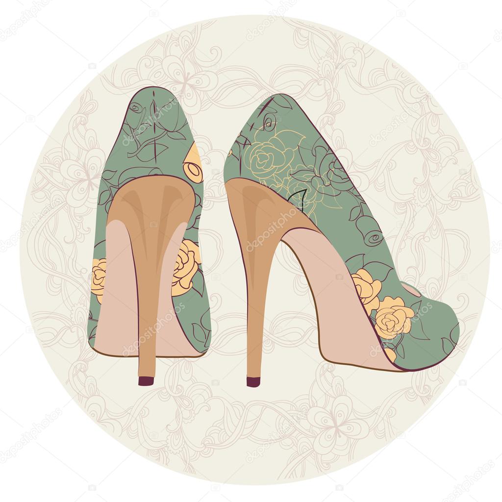 High-heeled vintage shoes with flowers