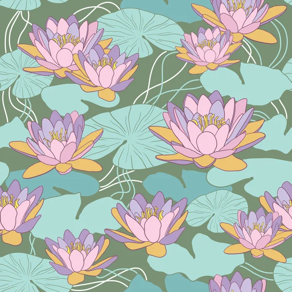 Fleurs de lotus en motif sans couture — Image vectorielle