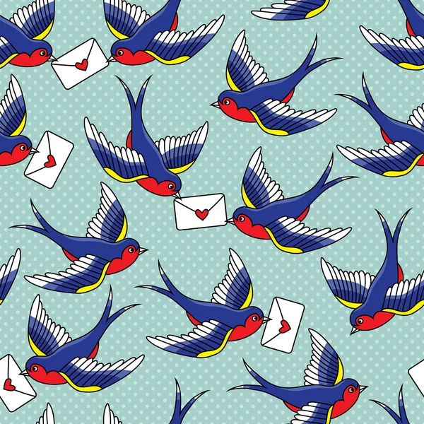 Modèle old school avec des oiseaux et des lettres — Image vectorielle