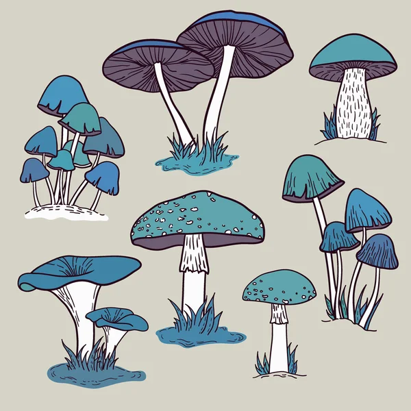 Blauwe paddestoelen achtergrond — Stockvector