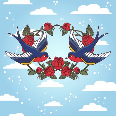 çerçeve gül ve kuşlar