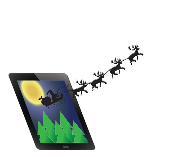 Santa på Tablet PC — Stockfoto