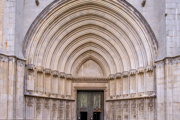 Impresionante Pórtico Catedral Santa María Girona Cataluña Que Encuentra Punto —  Fotos de Stock