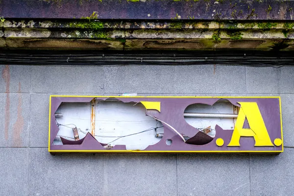 Pontevedra Espagne Février 2021 Panneau Verre Rétroéclairé Une Ancienne Entreprise — Photo