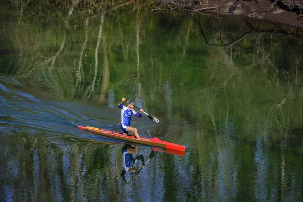 Pontevedra Spain February 2021 Man Canoe Practicing Sports Calm Waters —  Fotos de Stock