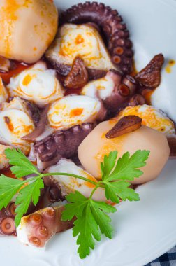 Patates ve paprikayla pişirilmiş ahtapot tabağı, tipik bir yemek.