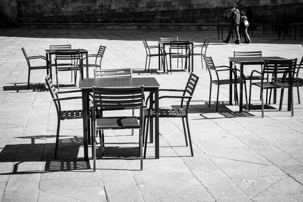 Santiago Compostela Spain March 2021 Chairs Tables Terrace Cafe Plaza — Stock Photo, Image