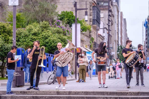Pontevedra Spain July 2021 Band Young Musicians Liven Streets Summer — Photo