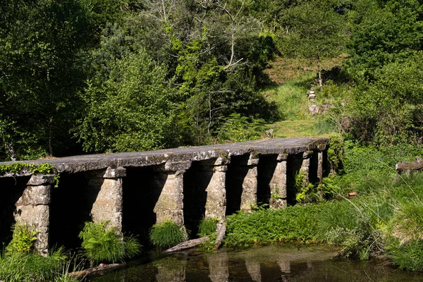 Vecchio Ponte Fiume Costruito Con Granito Provincia Pontevedra Galizia Spagna — Foto Stock
