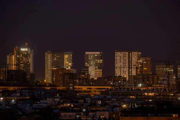 Vista Noturna Uma Parte Cidade Barcelona Partir Terraço — Fotografia de Stock