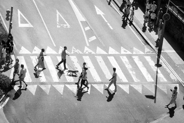 Pontevedra Spain September 2021 Black White Photo People Crossing Pedestrian — Photo