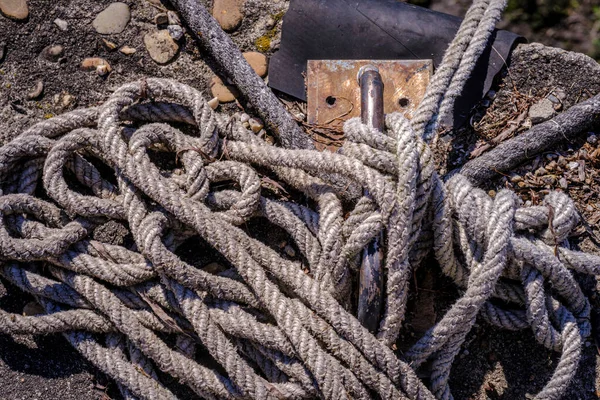 Detail Rope Fishing Boat Moored Dock Galicia Spain — Foto de Stock