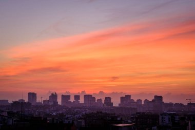 View of the city of Barcelona (Spain) in an autumn sunrise.