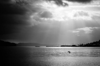 Sunbeams between the clouds in the Ria Bajas in Pontevedra (Spain)