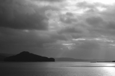 Sunbeams between the clouds in the Ria Bajas in Pontevedra (Spain)
