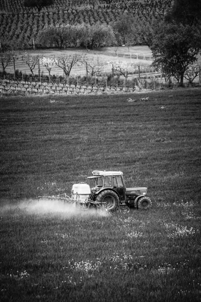 Vilafranca Del Penedes Spanien Mars 2022 Svartvitt Fotografi Traktor Som — Stockfoto