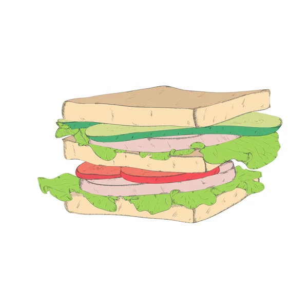 Аппетитный сэндвич с сосисками и овощами — стоковое фото