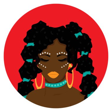 Güzel bir kadının portresi. Kıvırcık saçlı, modern Afro-Amerikan kızı..