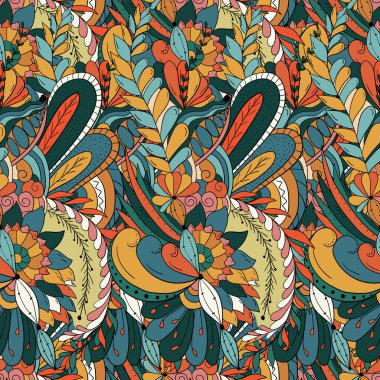 Soyut çiçekler ve yapraklarla kusursuz desen arkaplanı