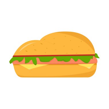 Beyaz arka planda sosisli, peynirli ve marullu sandviç.