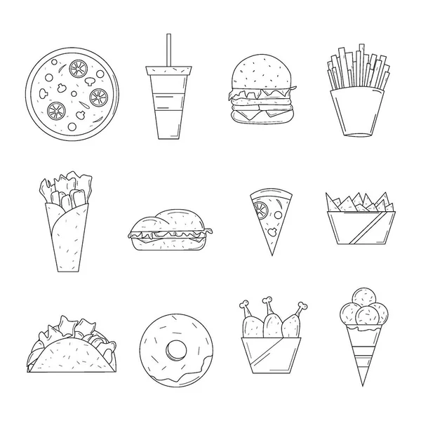 Set Fast Food Icons Linear Style — Stock Vector