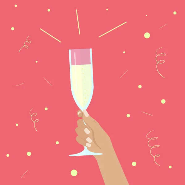 Mano Umana Che Regge Bicchiere Champagne Cartolina Vacanze Capodanno Natale — Vettoriale Stock