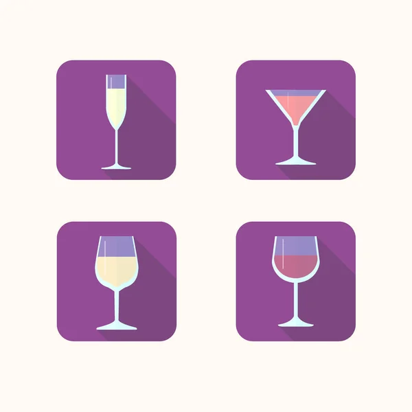 Flat Icons Glasses Champagne Wine Martini — Stock Vector