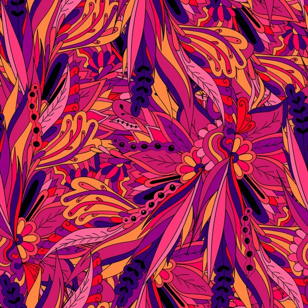 Nahtloses Muster Aus Blättern Blüten Und Beeren Floraler Hintergrund — Stockvektor