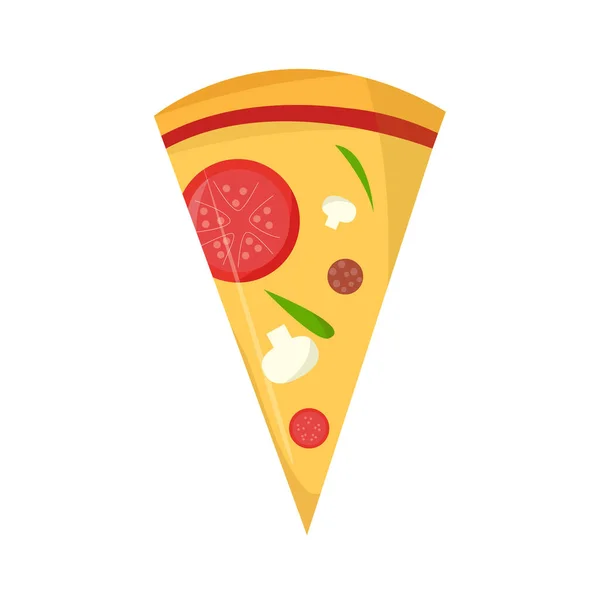 Кусок Пиццы Сыром Помидорами Грибами Колбасой Зеленью Белом Фоне — стоковый вектор
