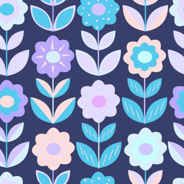 Çizgi film tarzında soyut çiçeklerle kusursuz bir arkaplan