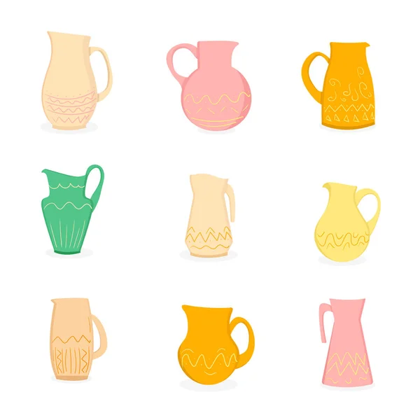 Set Jugs Flat Style — Stock Vector